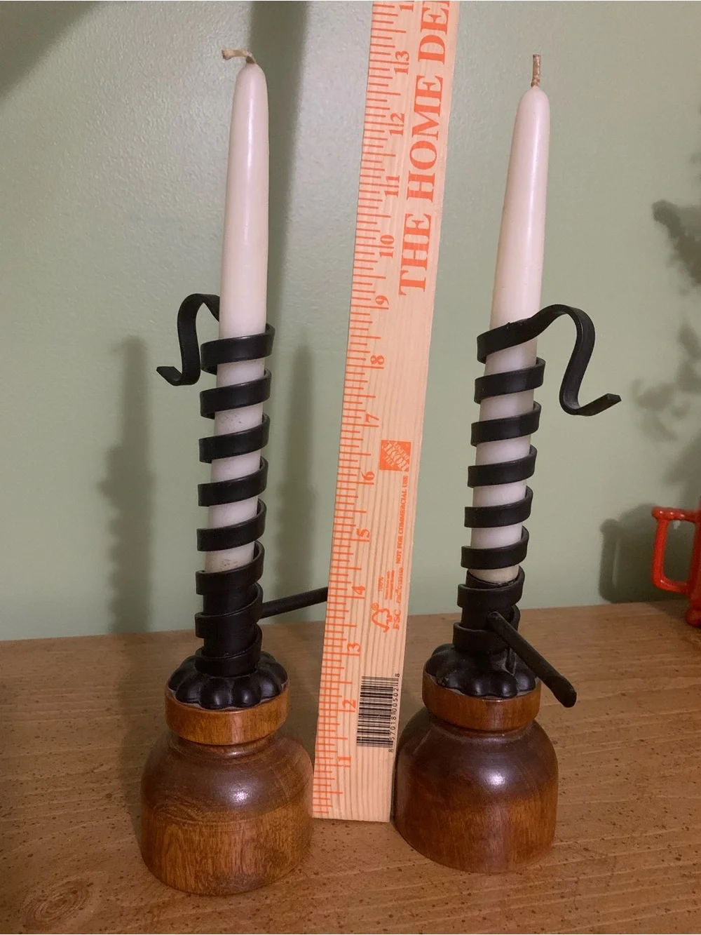 Vintage Wood and Wrought Iron Courting Candles - Pair Set of 2.